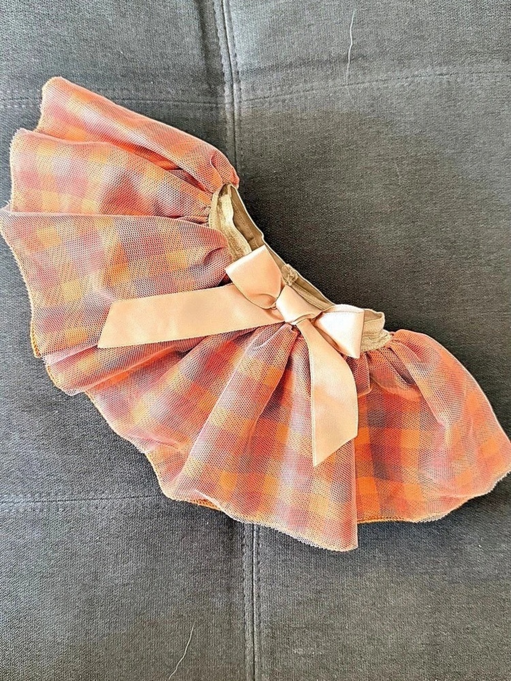 Sweet Wink Cinnamon Plaid Tiered Tutu Skirt Hair Accessory in Orange & Pink